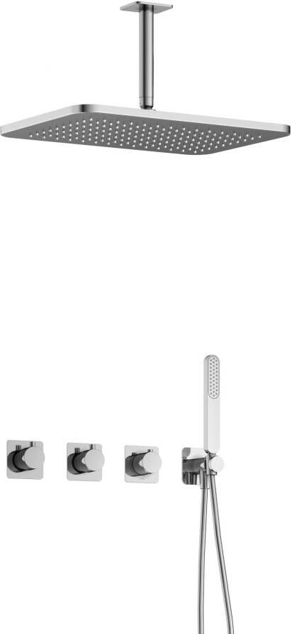Hotbath Gal IBSGL70 complete thermostatische douche inbouwset met 2 stopkranen met 15cm plafondarm 27cm rechtoekige hoofddouche staafhanddouche chroom IBSGL70CR25