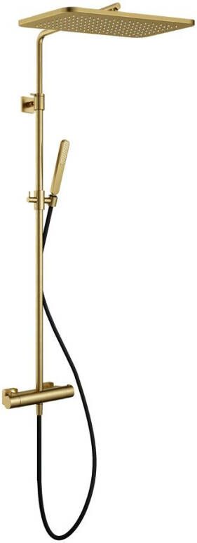 Hotbath Gal thermostatische regendoucheset met 27x40cm rechtoekige hoofddouche staafhanddouche messing geborsteld PVD SDSGL9BBP5
