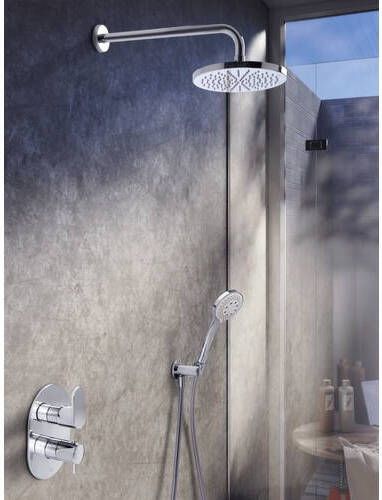 Hotbath Friendo inbouw douche set met 2 weg IBS5A geborsteld nikkel 3 standen handdouche plafondbuis 30cm douchekop 30cm (incl. glijstang) - Foto 8