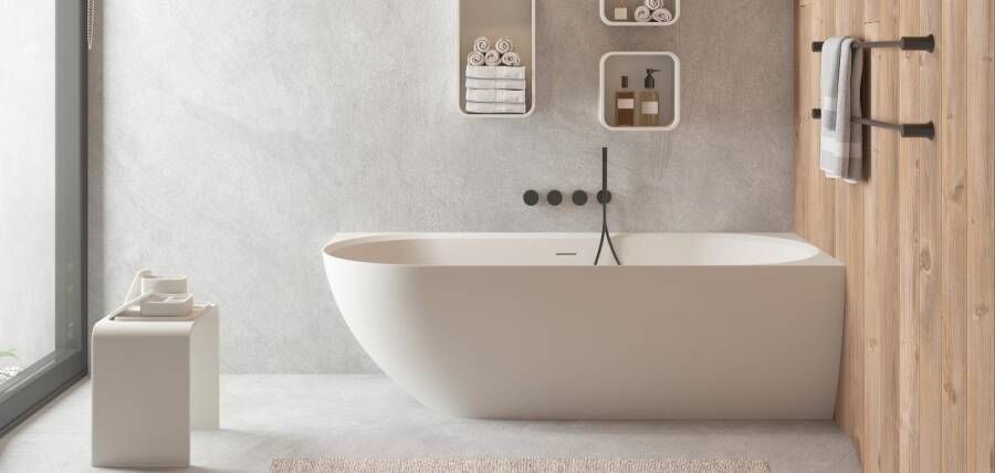 Ideavit SolidNova-CR solid surface muur-gemonteerd rechterzijde ligbad 180x80cm