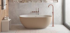 Ideavit Solidseal vrijstaand solid surface bad mat beige grijs 150x76cm