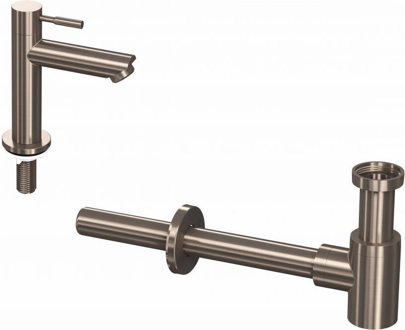 Ink 1B combi set Combi set 1B fonte raan staand laag en design sifon Brushed nickel xx mm (bxdxh)