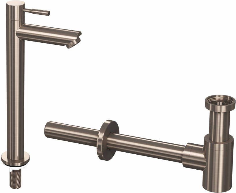 Ink 2B combi set Combi set 2B fonte raan staand hoog en design sifon Brushed nickel xx mm (bxdxh)