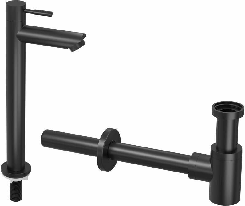 Ink 2B combi set Combi set 2B fonte raan staand hoog en design sifon Mat zwart xx mm (bxdxh)