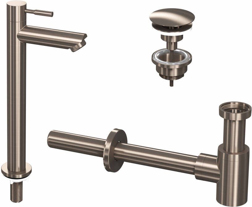 Ink 2A Fonte raanset staande Fonte raan hoog always open plug en designSifon nikkel geborsteld 9902415