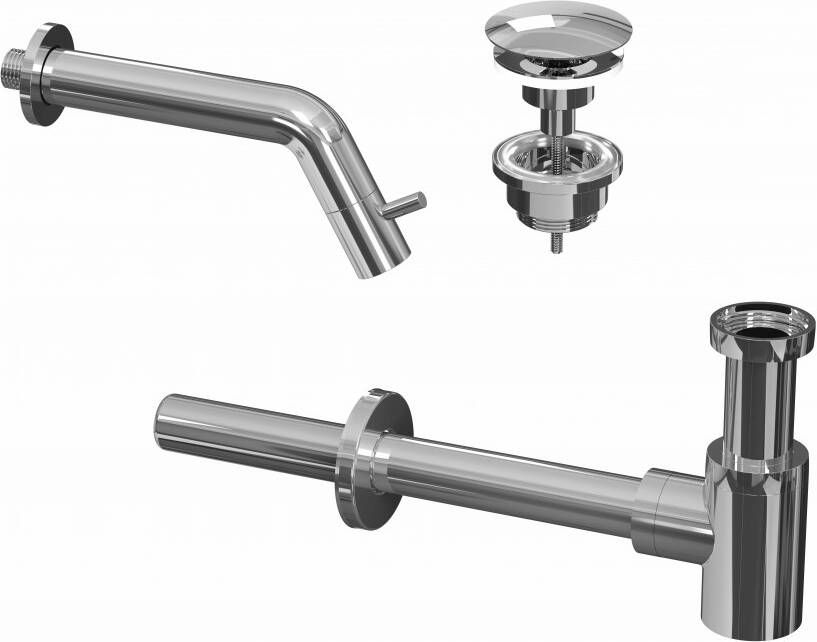 Douche Concurrent Toiletkraan Set Inbouw Muur Rond Koudwaterkraan Chroom Inkortbaar met Sifon en Always Open Plug