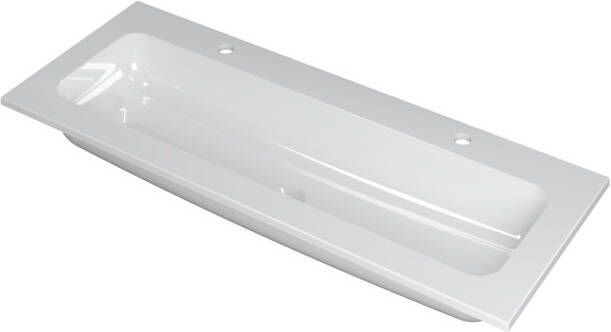 Ink Faktor Wastafel polystone centraal met 2 kraangaten Glans wit 1200x450x15 mm (bxdxh)