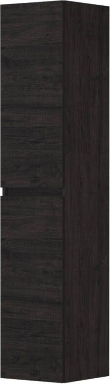 Ink Hoge kast universeel 2 deuren greeploos houten keerlijst en 4 glazen planchettes Houtskool eiken 350x370x1690 mm (bxdxh)