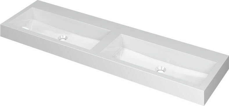 Ink Momento Wastafel Polystone dubbel zonder kraangaten Glans wit 1600x450x90 mm (bxdxh)