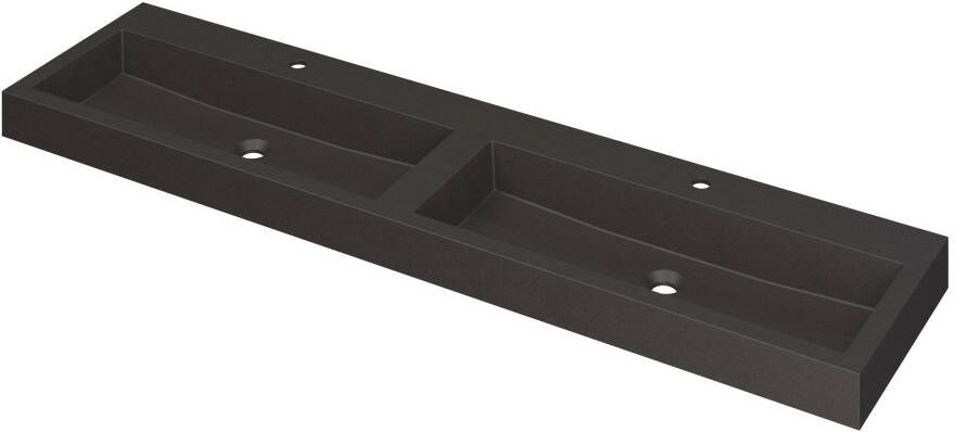 Ink Momento Wastafel Quartz dubbel met 2 kraangaten Quartz zwart 1800x450x90 mm (bxdxh)
