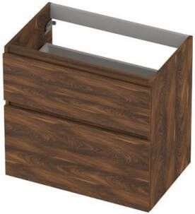 Ink Onderkast 2 laden greeploos hout decor met houten keerlijst a-symmetrisch Noten 700x450x650 mm (bxdxh)