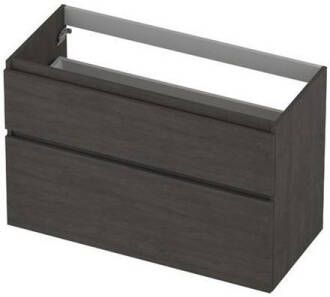 Ink Onderkast 2 laden greeploos hout decor met houten keerlijst a-symmetrisch Oergrijs 1000x450x650 mm (bxdxh)