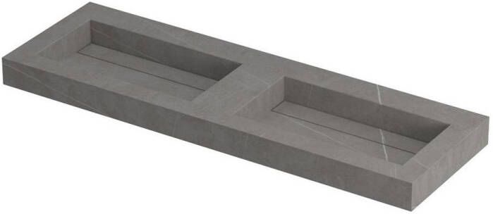 Ink Pitch Wastafel keramische slab bak dubbel met drain en front en side skirts zonder kraangaten Armani grey mat 1800x450x90 mm (bxdxh)