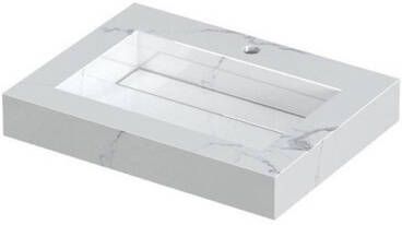 Ink Pitch Wastafel keramische slab bak met drain en front en side skirts 1 kraangat Statuario glans 800x450x90 mm (bxdxh)