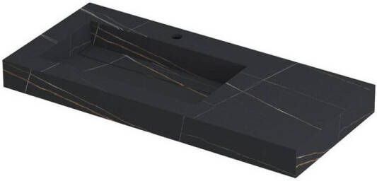 Ink Pitch Wastafel keramische slab l s met drain en front en side skirts 1 kraangat Lauren black mat 1000x450x90 mm (bxdxh)