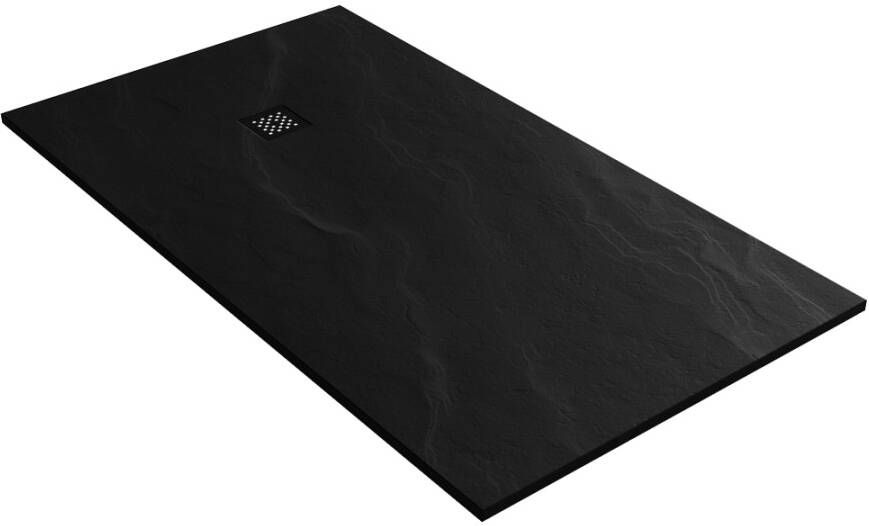 Brauer Relievo Crag douchebak mineraalmarmer 180x100 cm mat zwart
