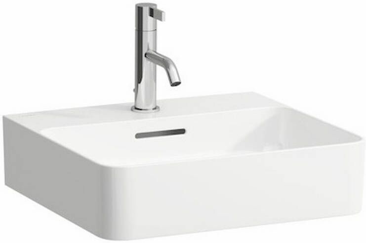 Laufen VAL fontein 42x45x11.5cm met kraangat met overloop geslepen onderzijde SaphirKeramik mat wit mat H8162804001041