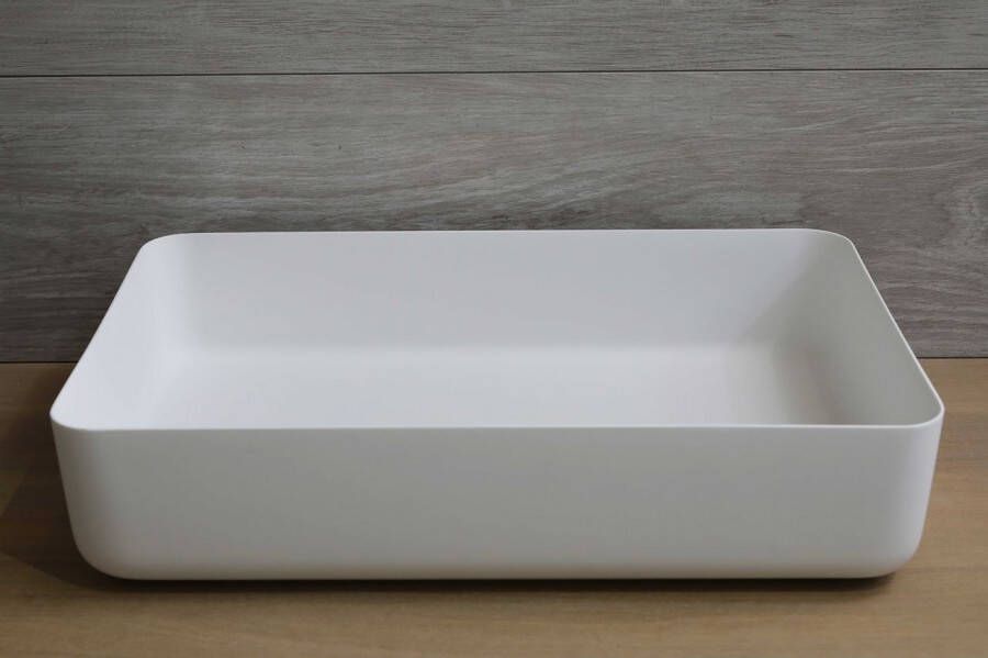 Luca Sanitair OUTLET opzetwastafel rechthoekig 60x40x13 5h met dunne rand van solid surface mat wit