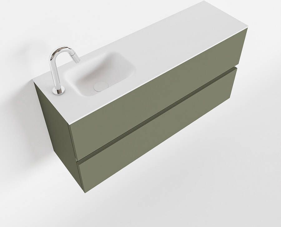Mondiaz ADA Toiletmeubel 100x30x50cm met 1 kraangaten 2 lades army mat Wastafel Lex links Solid Surface Wit FK75341844 - Foto 3