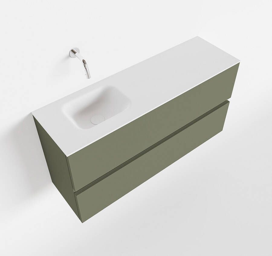 Mondiaz ADA Toiletmeubel 100x30x50cm met 0 kraangaten 2 lades army mat Wastafel Lex links Solid Surface Wit FK75341845 - Foto 2