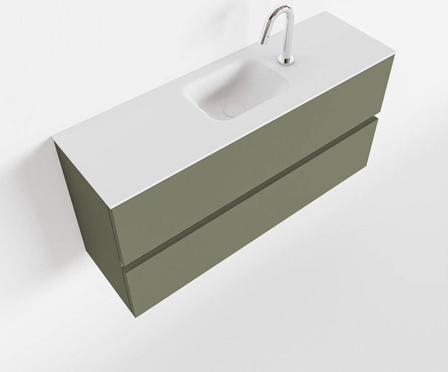 Mondiaz ADA Toiletmeubel 100x30x50cm met 1 kraangaten 2 lades army mat Wastafel Lex midden Solid Surface Wit FK75341842 - Foto 2