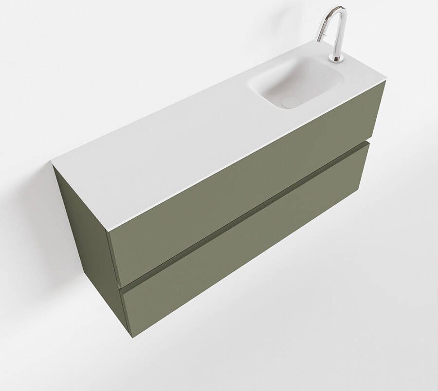 Mondiaz ADA Toiletmeubel 100x30x50cm met 1 kraangaten 2 lades army mat Wastafel Lex rechts Solid Surface Wit FK75341846 - Foto 3