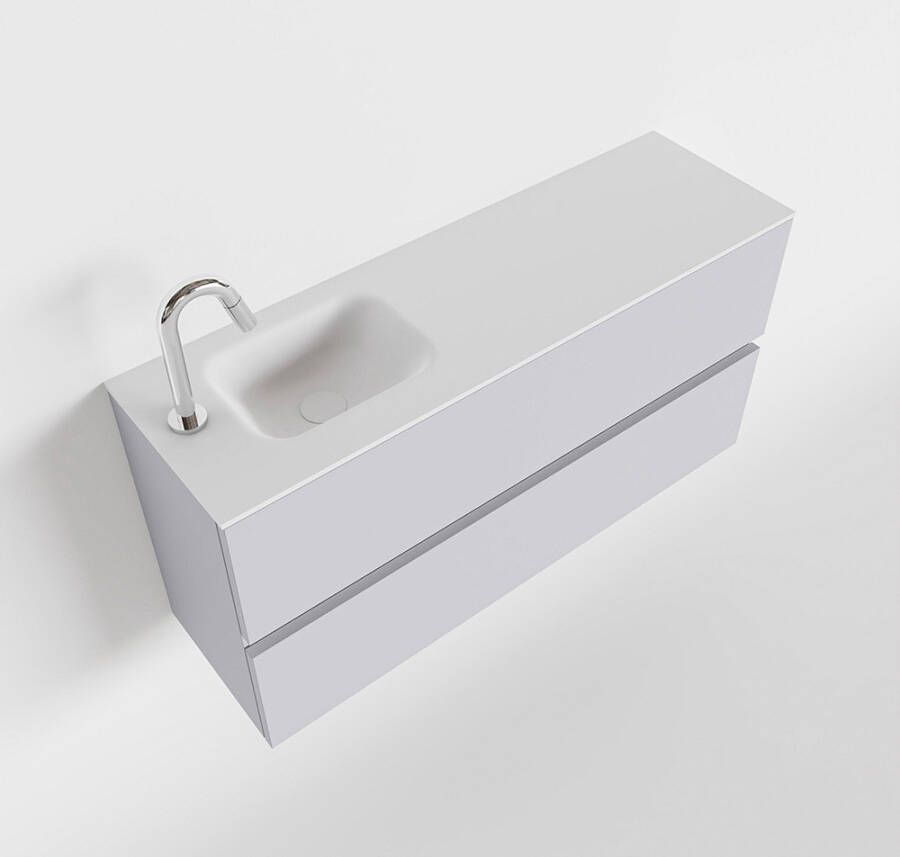 Mondiaz ADA Toiletmeubel 100x30x50cm met 1 kraangaten 2 lades cale mat Wastafel Lex links Solid Surface Wit FK75341960 - Foto 2