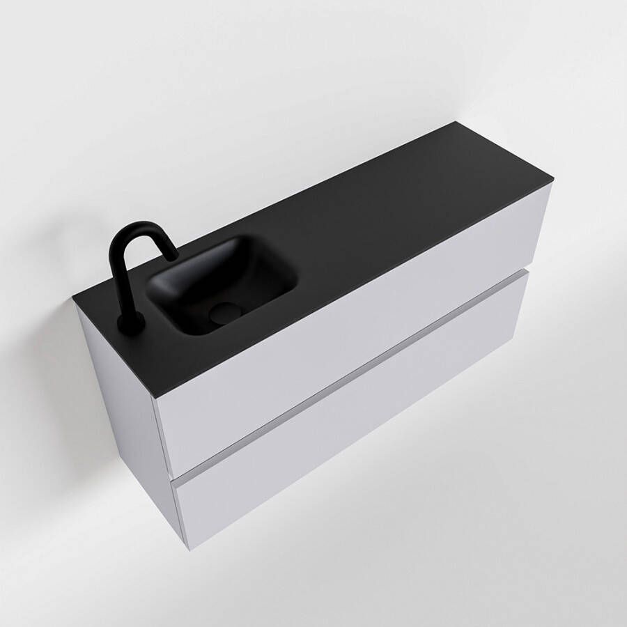 Mondiaz ADA Toiletmeubel 100x30x50cm met 1 kraangaten 2 lades cale mat Wastafel Lex links Solid Surface Zwart FK75342308