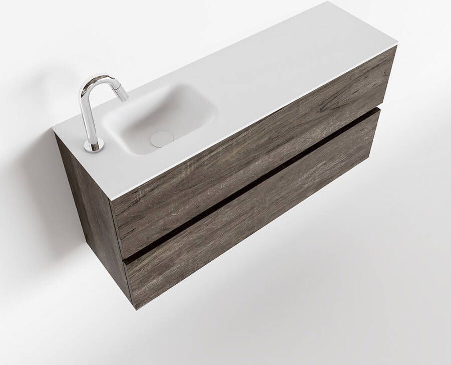 Mondiaz ADA Toiletmeubel 100x30x50cm 1 kraangat 2 lades dark brown mat wasbak links Solid surface Wit FK75342018