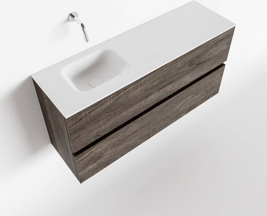 Mondiaz ADA Toiletmeubel 100x30x50cm 0 kraangaten 2 lades dark brown mat wasbak links Solid surface Wit FK75342019 - Foto 2