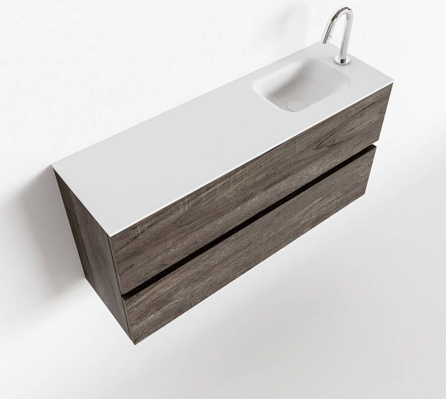 Mondiaz ADA Toiletmeubel 100x30x50cm met 1 kraangaten 2 lades dark brown mat Wastafel Lex rechts Solid Surface Wit FK75342020