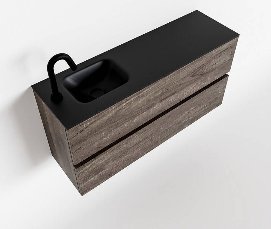 Mondiaz ADA Toiletmeubel 100x30x50cm met 1 kraangaten 2 lades dark brown mat Wastafel Lex links Solid Surface Zwart FK75342366 - Foto 2