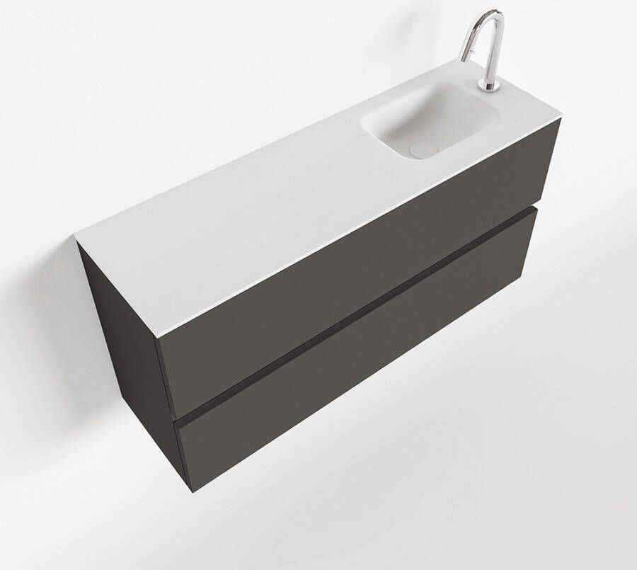 Mondiaz ADA Toiletmeubel 100x30x50cm met 1 kraangaten 2 lades dark grey mat Wastafel Lex rechts Solid Surface Wit FK75341788
