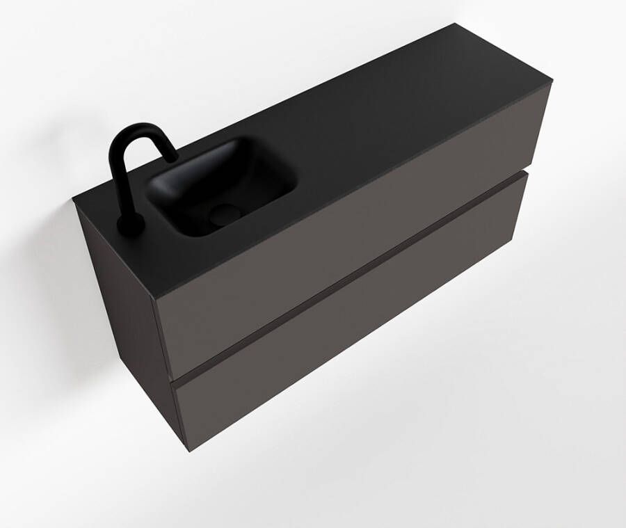 Mondiaz ADA Toiletmeubel 100x30x50cm met 1 kraangaten 2 lades dark grey mat Wastafel Lex links Solid Surface Zwart FK75342134 - Foto 2