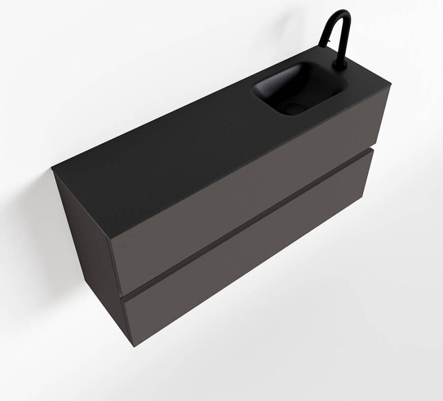 Mondiaz ADA Toiletmeubel 100x30x50cm met 1 kraangaten 2 lades dark grey mat Wastafel Lex rechts Solid Surface Zwart FK75342136 - Foto 2