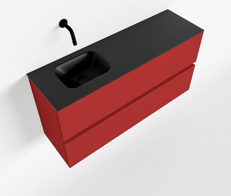 Mondiaz ADA Toiletmeubel 100x30x50cm met 0 kraangaten 2 lades fire mat Wastafel Lex links Solid Surface Zwart FK75342251