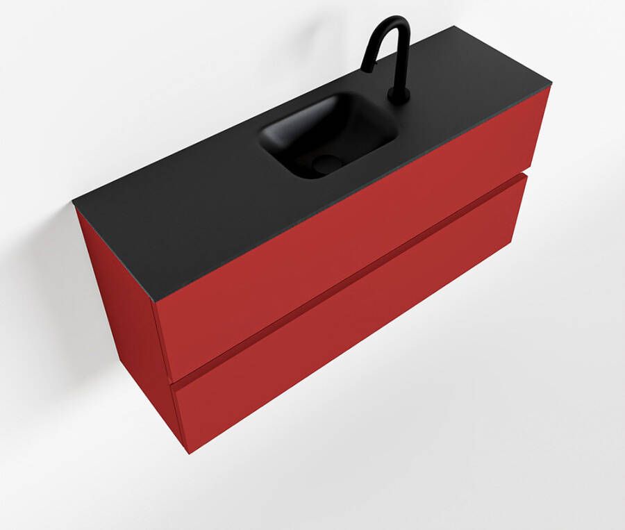 Mondiaz ADA Toiletmeubel 100x30x50cm met 1 kraangaten 2 lades fire mat Wastafel Lex midden Solid Surface Zwart FK75342248 - Foto 2