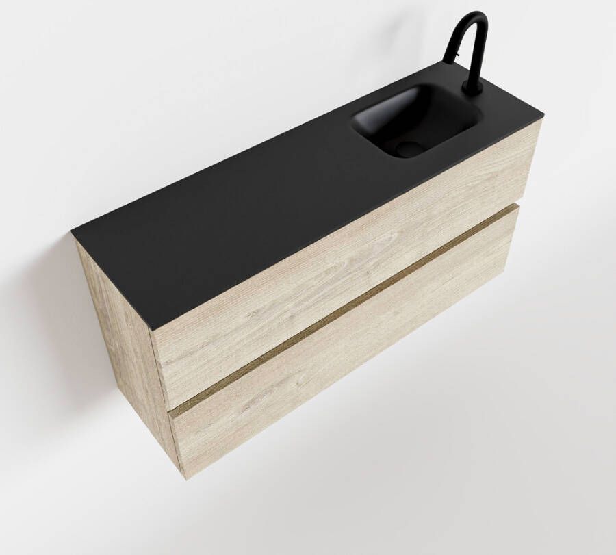 Mondiaz ADA Toiletmeubel 100x30x50cm 1 kraangat 2 lades light brown grey mat wasbak rechts Solid surface Zwart FK75342397