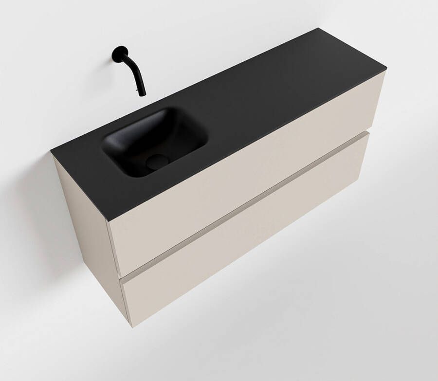 Mondiaz ADA Toiletmeubel 100x30x50cm met 0 kraangaten 2 lades linen mat Wastafel Lex links Solid Surface Zwart FK75342280 - Foto 2