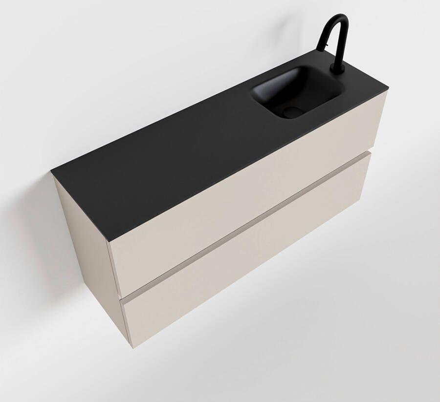 Mondiaz ADA Toiletmeubel 100x30x50cm met 1 kraangaten 2 lades linen mat Wastafel Lex rechts Solid Surface Zwart FK75342281 - Foto 2