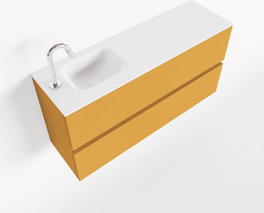 Mondiaz ADA Toiletmeubel 100x30x50cm met 1 kraangaten 2 lades ocher mat Wastafel Lex links Solid Surface Wit FK75341873
