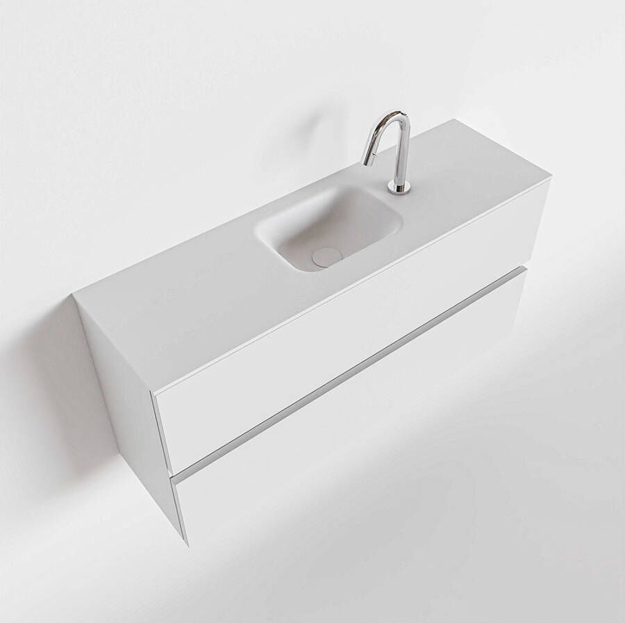 Mondiaz ADA Toiletmeubel 100x30x50cm met 1 kraangaten 2 lades talc mat Wastafel Lex midden Solid Surface Wit FK75341726 - Foto 2
