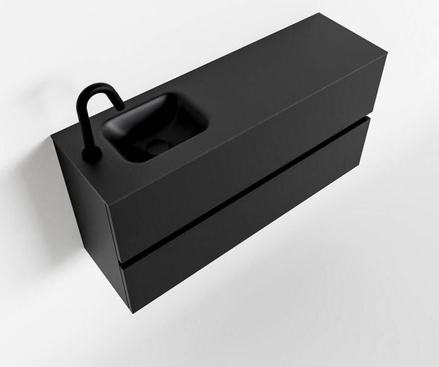 Mondiaz ADA Toiletmeubel 100x30x50cm met 1 kraangaten 2 lades urban mat Wastafel Lex links Solid Surface Zwart FK75342105 - Foto 2