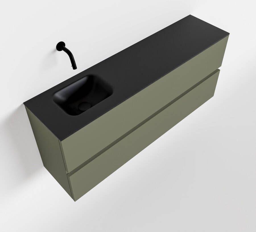 Mondiaz ADA Toiletmeubel 120x30x50cm met 0 kraangaten 2 lades army mat Wastafel Lex links Solid Surface Zwart FK75342199