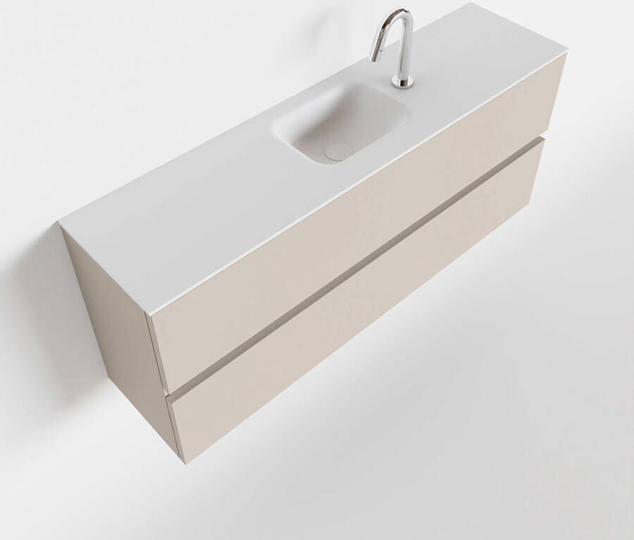 Mondiaz ADA Toiletmeubel 120x30x50cm met 1 kraangaten 2 lades linen mat Wastafel Lex midden Solid Surface Wit FK75341935