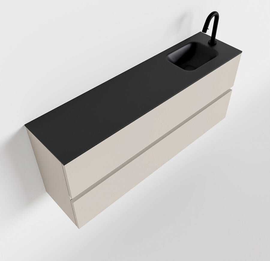 Mondiaz ADA Toiletmeubel 120x30x50cm met 1 kraangaten 2 lades linen mat Wastafel Lex rechts Solid Surface Zwart FK75342287 - Foto 2