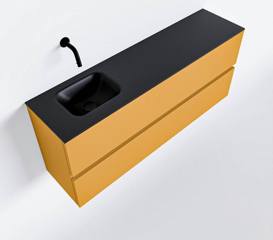 Mondiaz ADA Toiletmeubel 120x30x50cm met 0 kraangaten 2 lades ocher mat Wastafel Lex links Solid Surface Zwart FK75342228 - Foto 3
