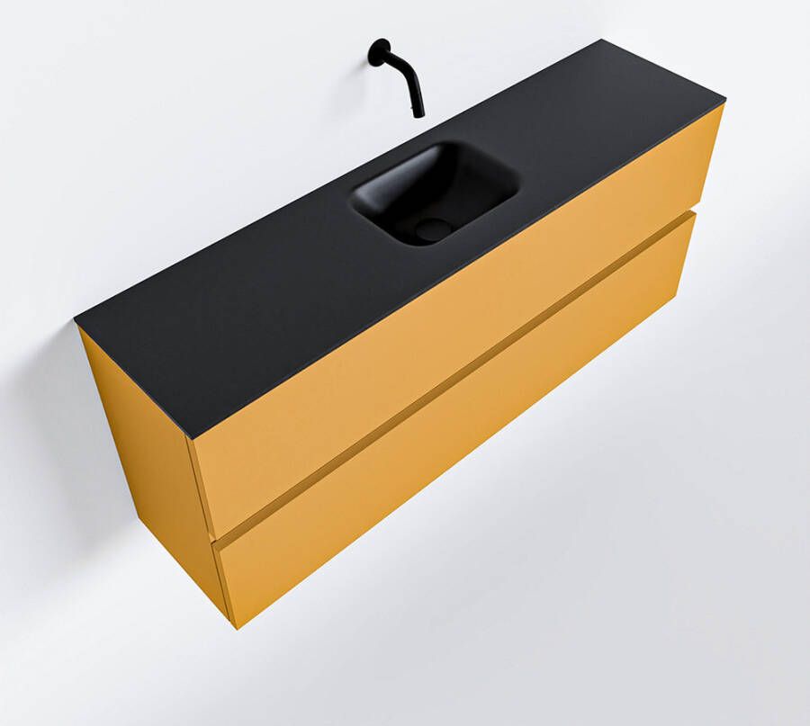 Mondiaz ADA Toiletmeubel 120x30x50cm met 0 kraangaten 2 lades ocher mat Wastafel Lex midden Solid Surface Zwart FK75342226 - Foto 3