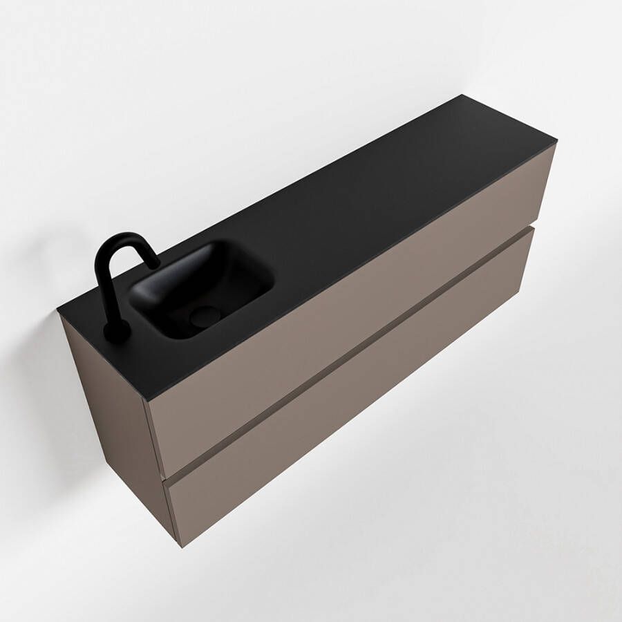 Mondiaz ADA Toiletmeubel 120x30x50cm met 1 kraangaten 2 lades smoke mat Wastafel Lex links Solid Surface Zwart FK75342169 - Foto 3