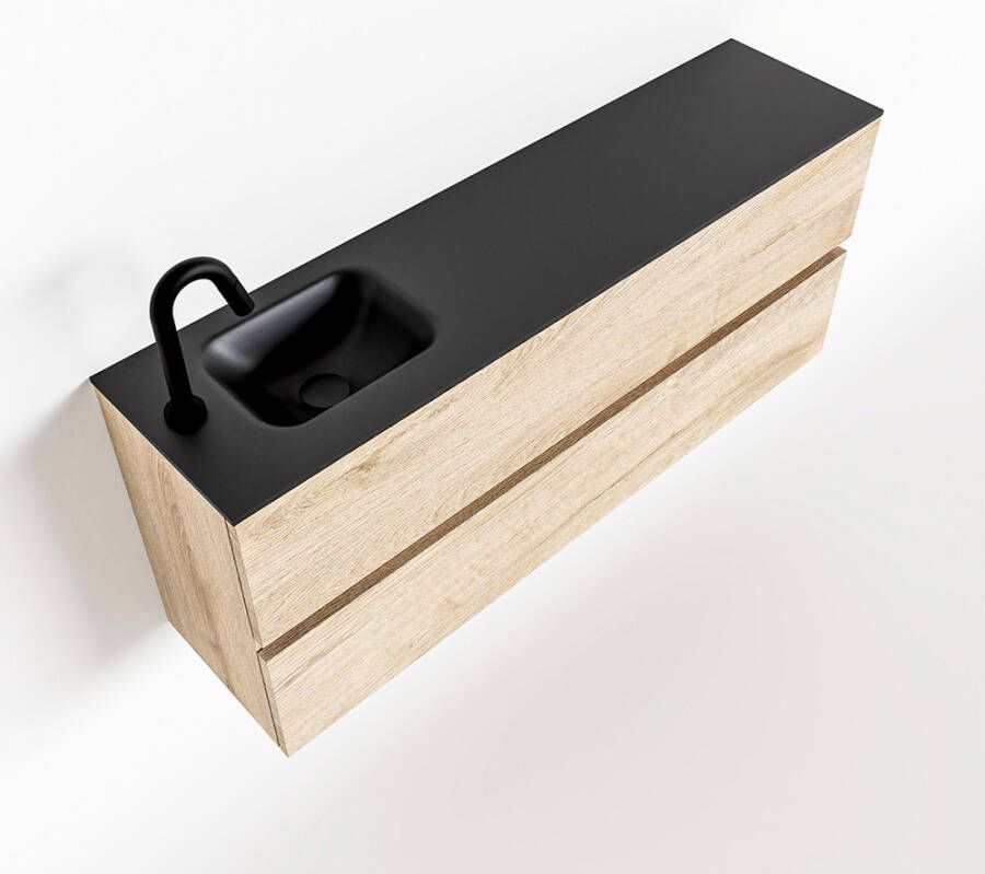 Mondiaz ADA Toiletmeubel 120x30x50cm met 1 kraangaten 2 lades washed oak mat Wastafel Lex links Solid Surface Zwart FK75342343